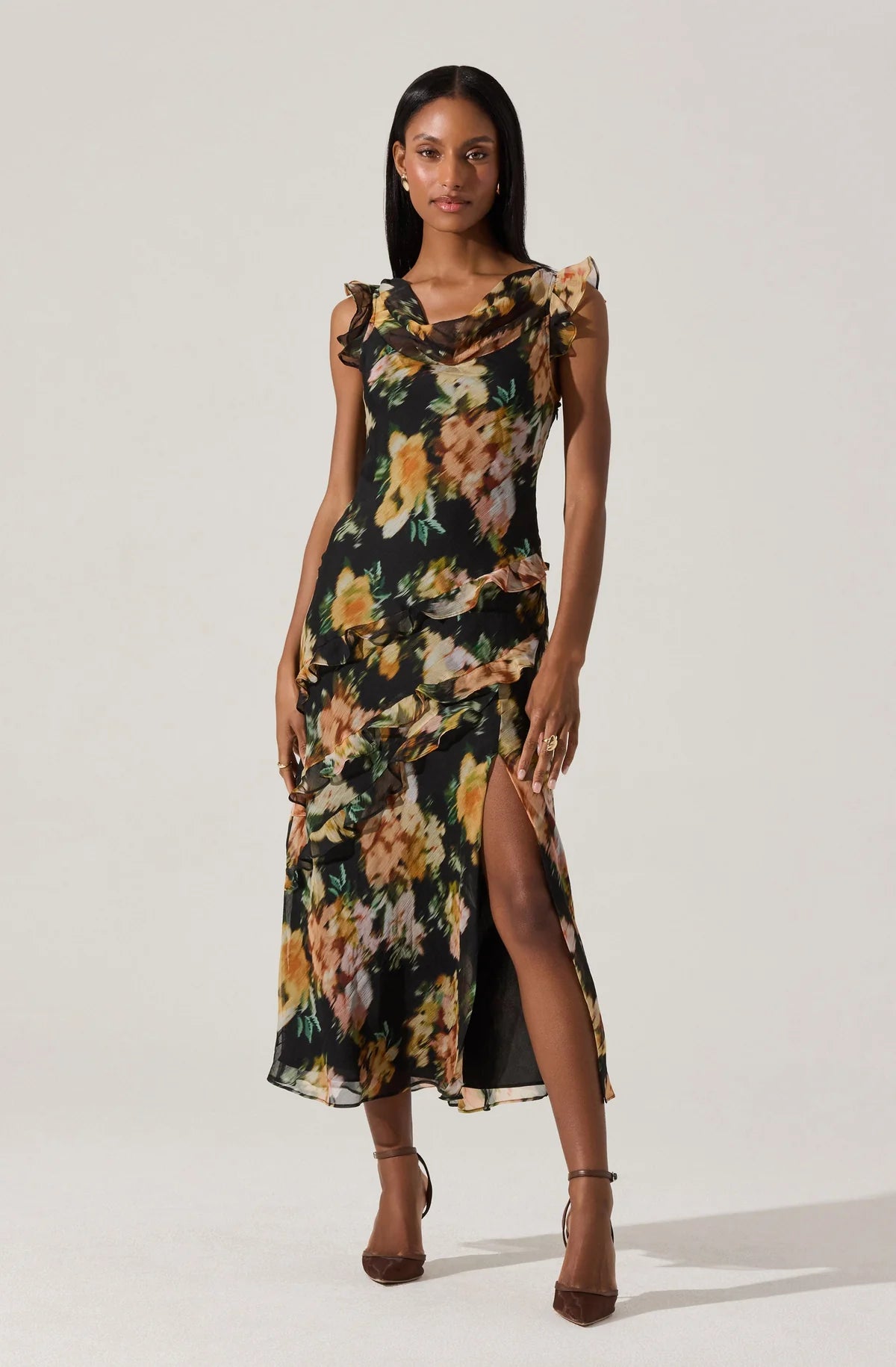 Alinta Ruffle Cowl Neck Dress - ASTR