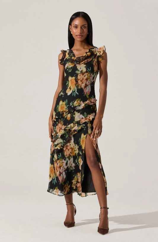 Alinta Ruffle Cowl Neck Dress - ASTR